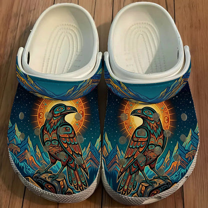 Native Raven Art Clogs Shoes for Adults & Kids