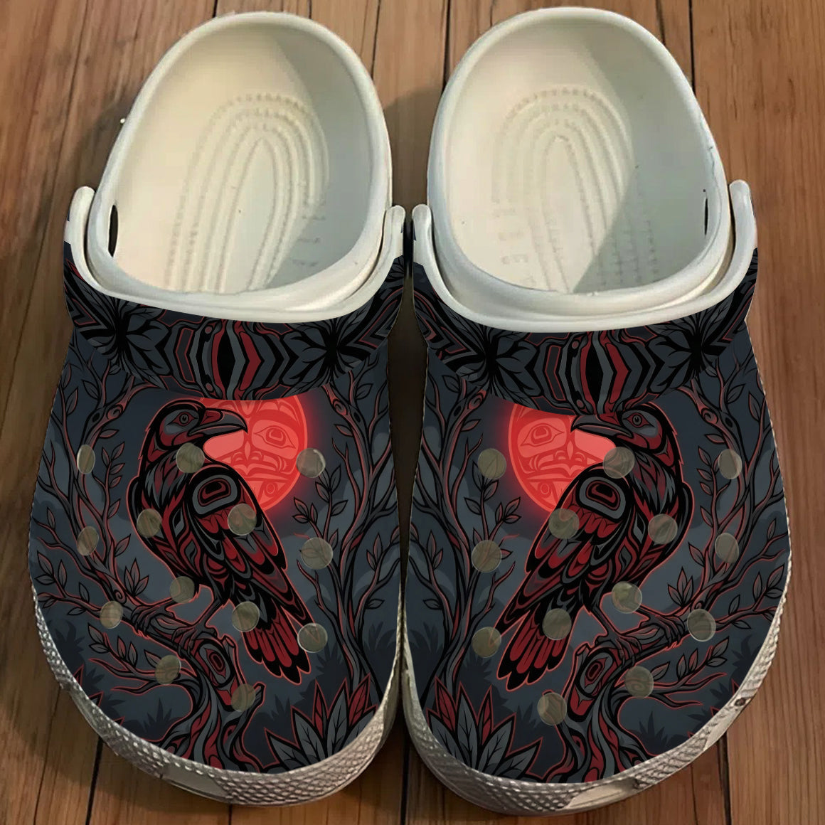 Native Raven Art Clogs Shoes for Adults & Kids