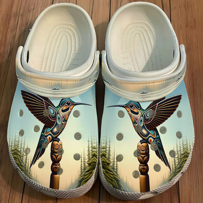 Native Hummingbird Art Clogs Shoes for Adults & Kids