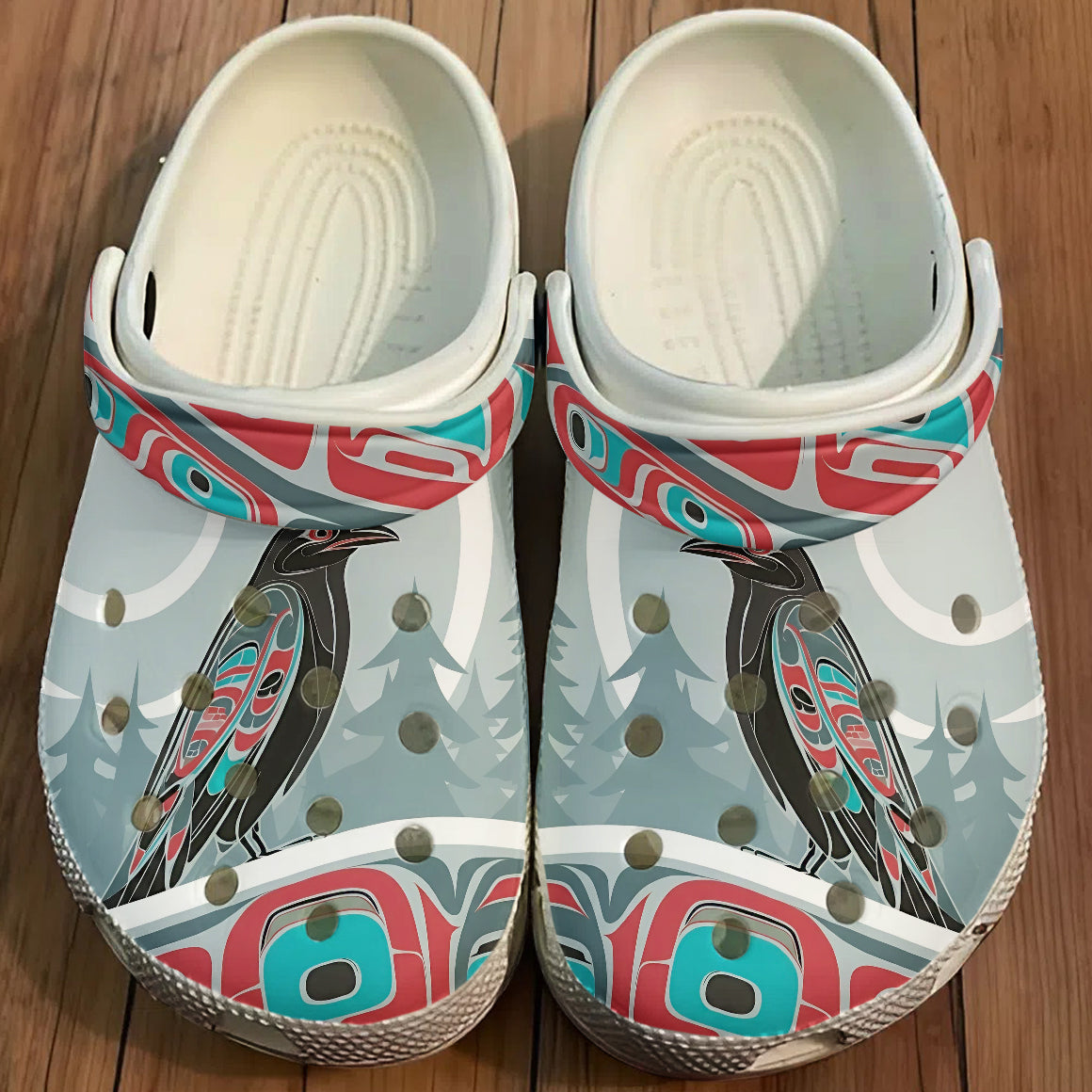 Native Raven Art Clogs Shoes for Adults & Kids