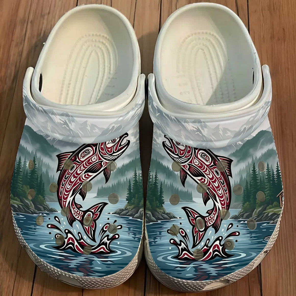 Native Salmon Art Clogs Shoes for Adults & Kids