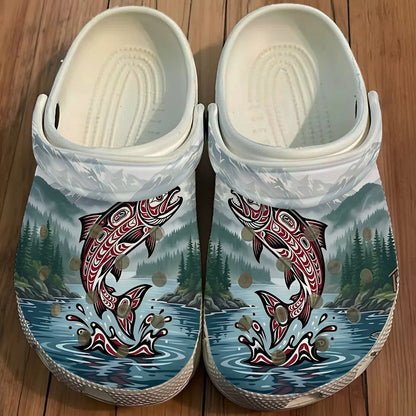 Native Salmon Art Clogs Shoes for Adults & Kids