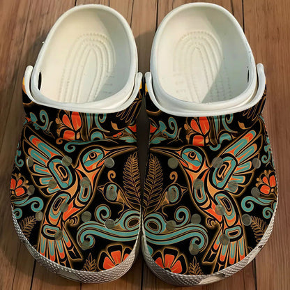 Native Hummingbird Art Pattern Clogs Shoes for Adults & Kids