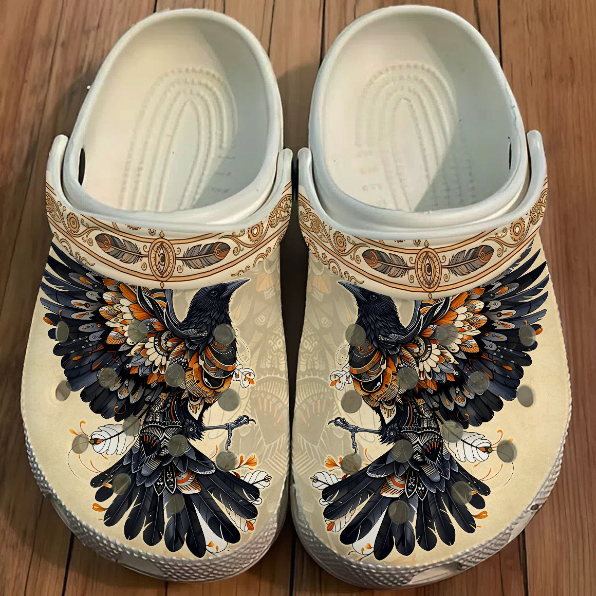 Native Raven Art Clogs Shoes for Adults & Kids