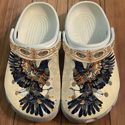 Native Raven Art Clogs Shoes for Adults & Kids