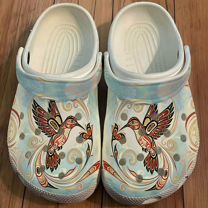 Native Hummingbird Art Clogs Shoes for Adults & Kids