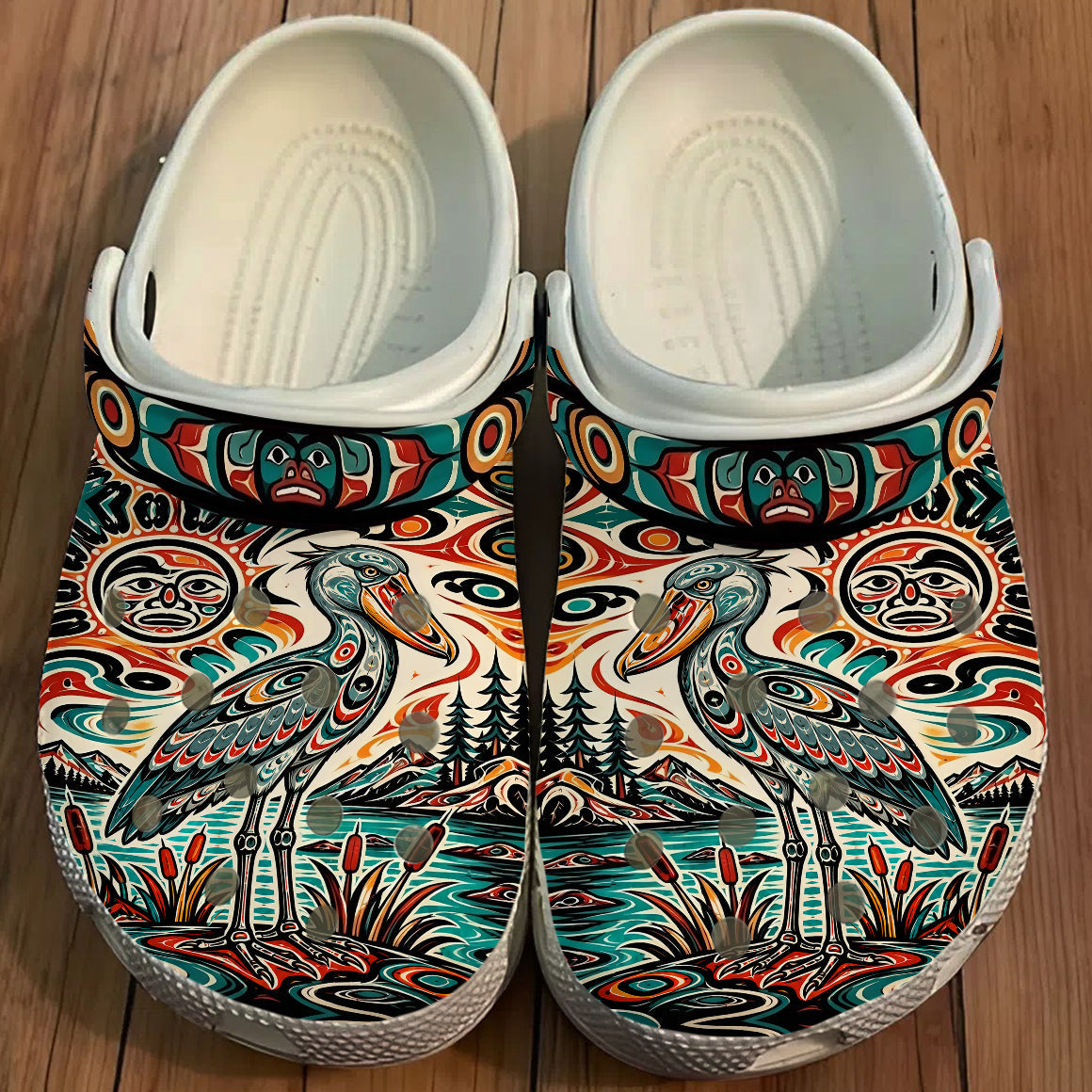 Native Shoebill Art Clogs Shoes for Adults & Kids
