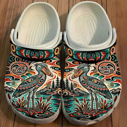 Native Shoebill Art Clogs Shoes for Adults & Kids