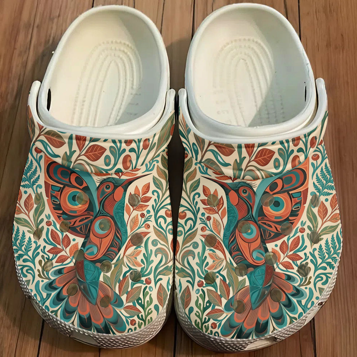 Native Hummingbird Floral Art Clogs Shoes for Adults & Kids