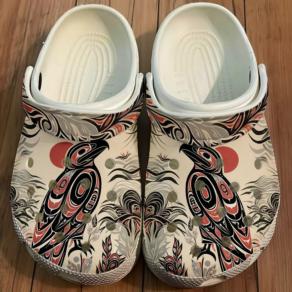 Native Raven Art Clogs Shoes for Adults & Kids