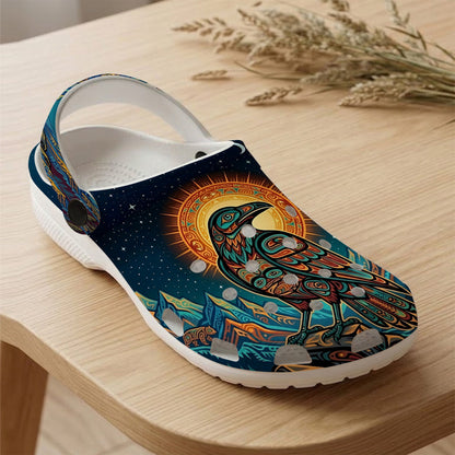 Native Raven Art Clogs Shoes for Adults & Kids