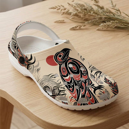 Native Raven Art Clogs Shoes for Adults & Kids