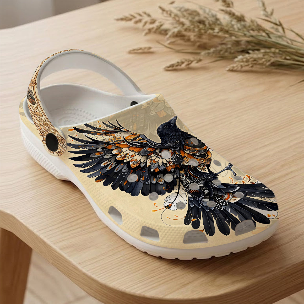 Native Raven Art Clogs Shoes for Adults & Kids
