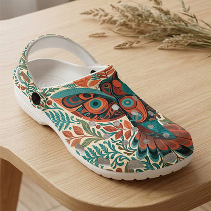 Native Hummingbird Floral Art Clogs Shoes for Adults & Kids