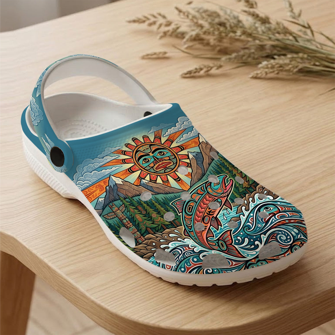 Native Salmon Art Clogs Shoes for Adults & Kids