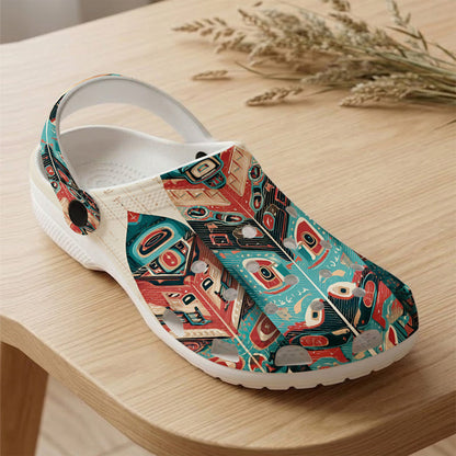Native Leather Pattern Clogs Shoes for Adults & Kids
