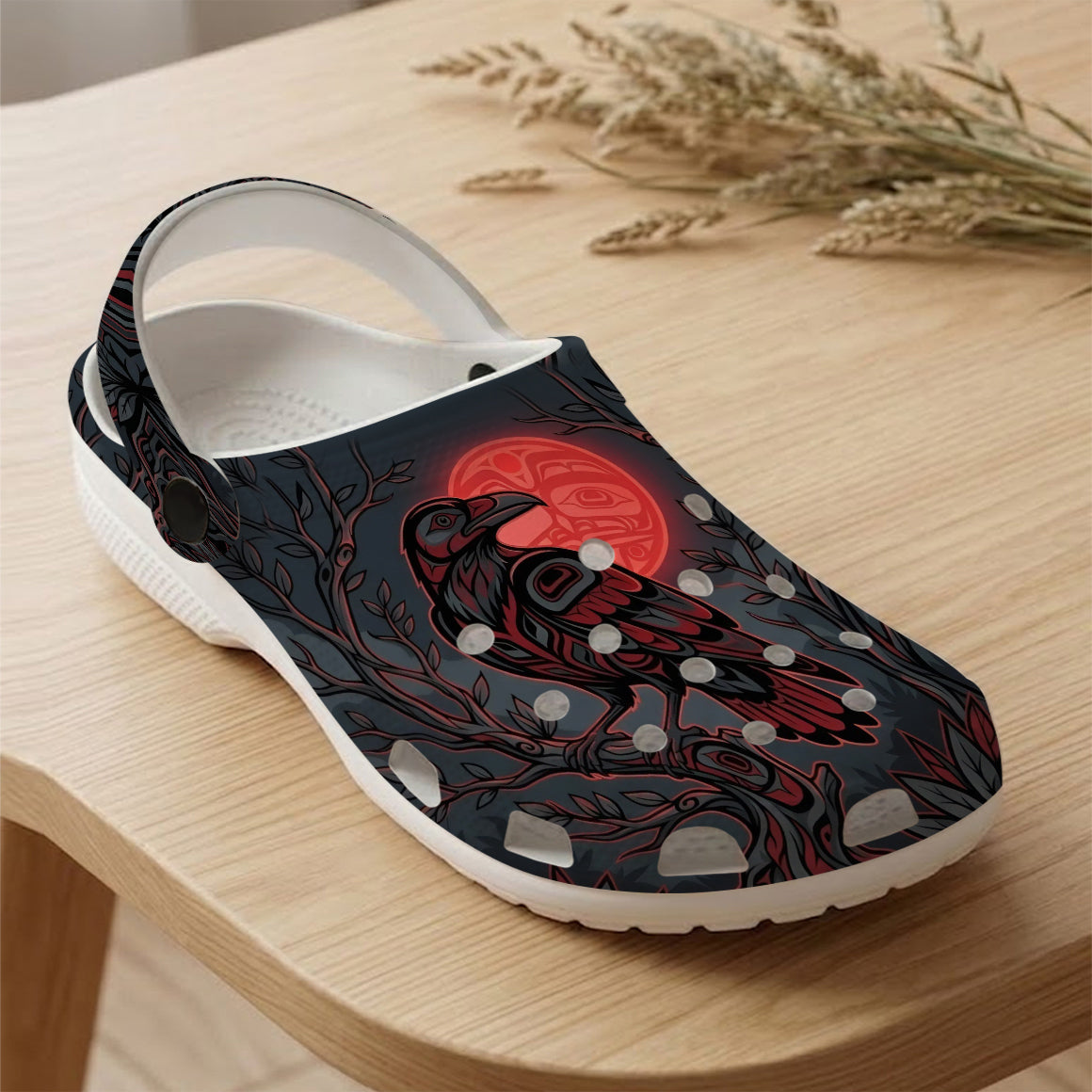 Native Raven Art Clogs Shoes for Adults & Kids