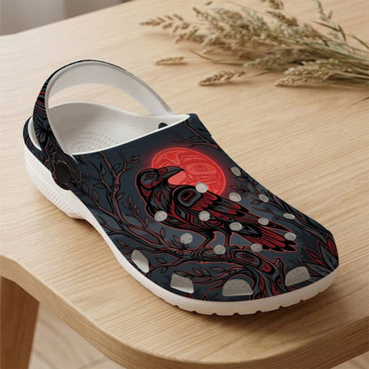 Native Raven Art Clogs Shoes for Adults & Kids