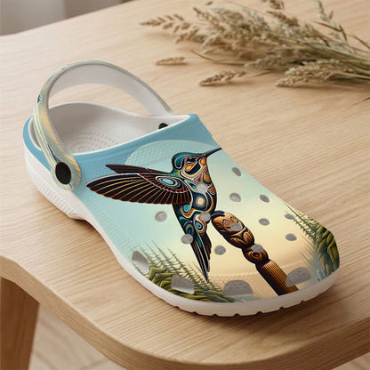 Native Hummingbird Art Clogs Shoes for Adults & Kids
