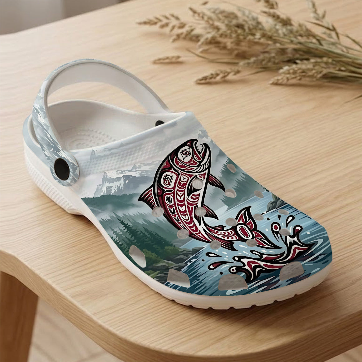 Native Salmon Art Clogs Shoes for Adults & Kids