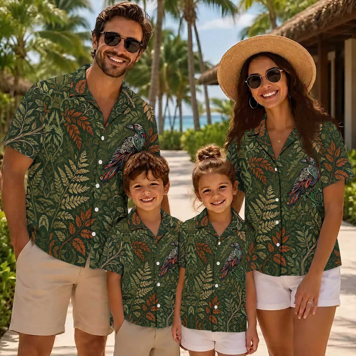 Native Raven Pattern Hawaiian Shirt for Adults & Kids