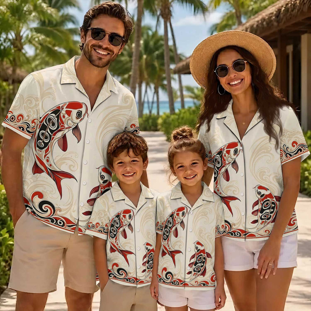 Native Carp Pattern Hawaiian Shirt for Adults & Kids