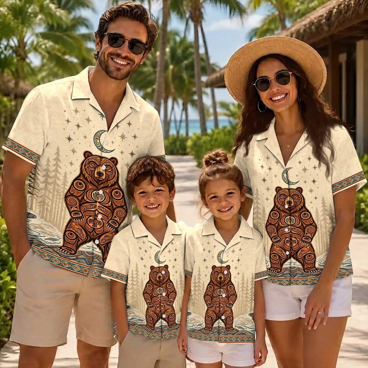 Native Bear Pattern Hawaiian Shirt for Adults & Kids
