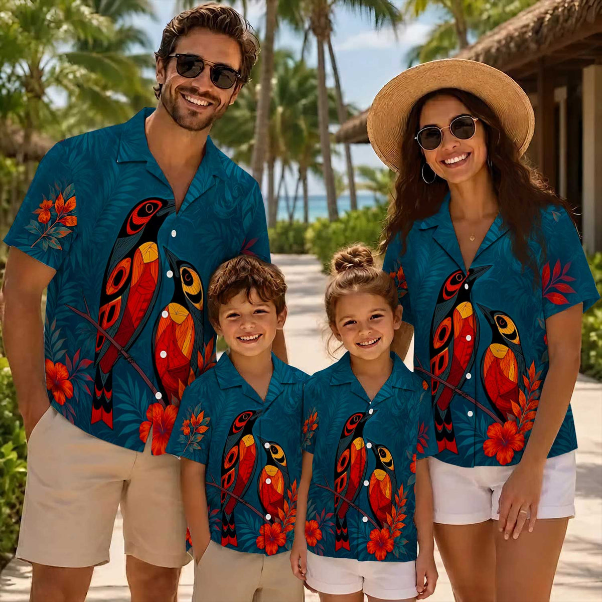 Native Bird Pattern Hawaiian Shirt for Adults & Kids