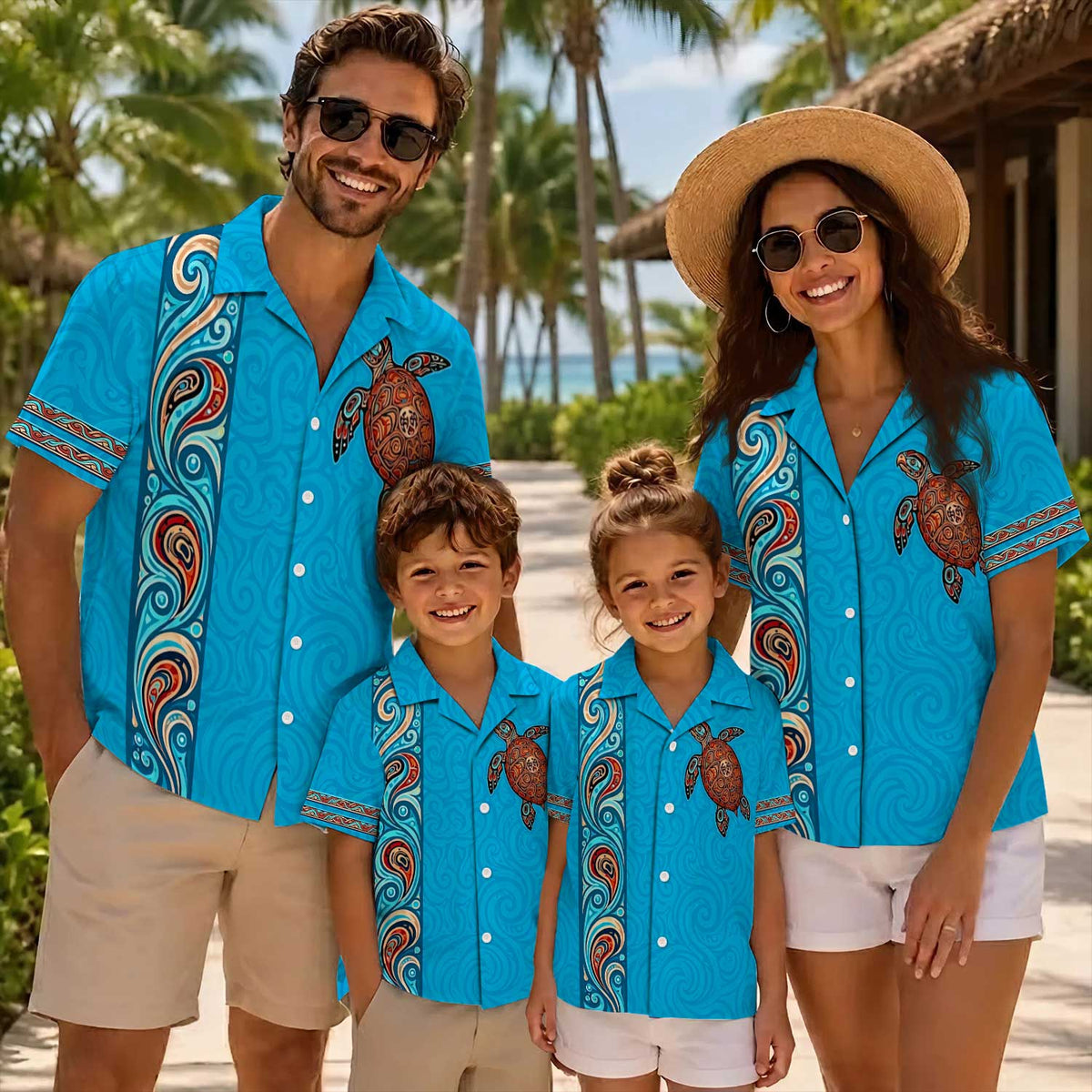 Native Turtle Pattern Hawaiian Shirt for Adults & Kids