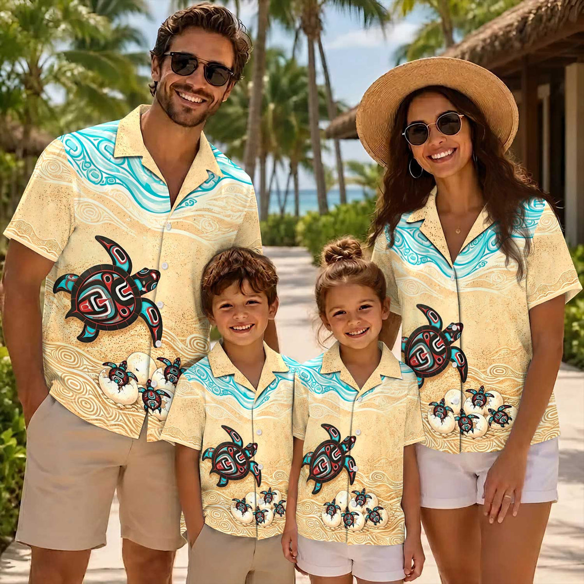 Native Turtle Pattern Hawaiian Shirt for Adults & Kids
