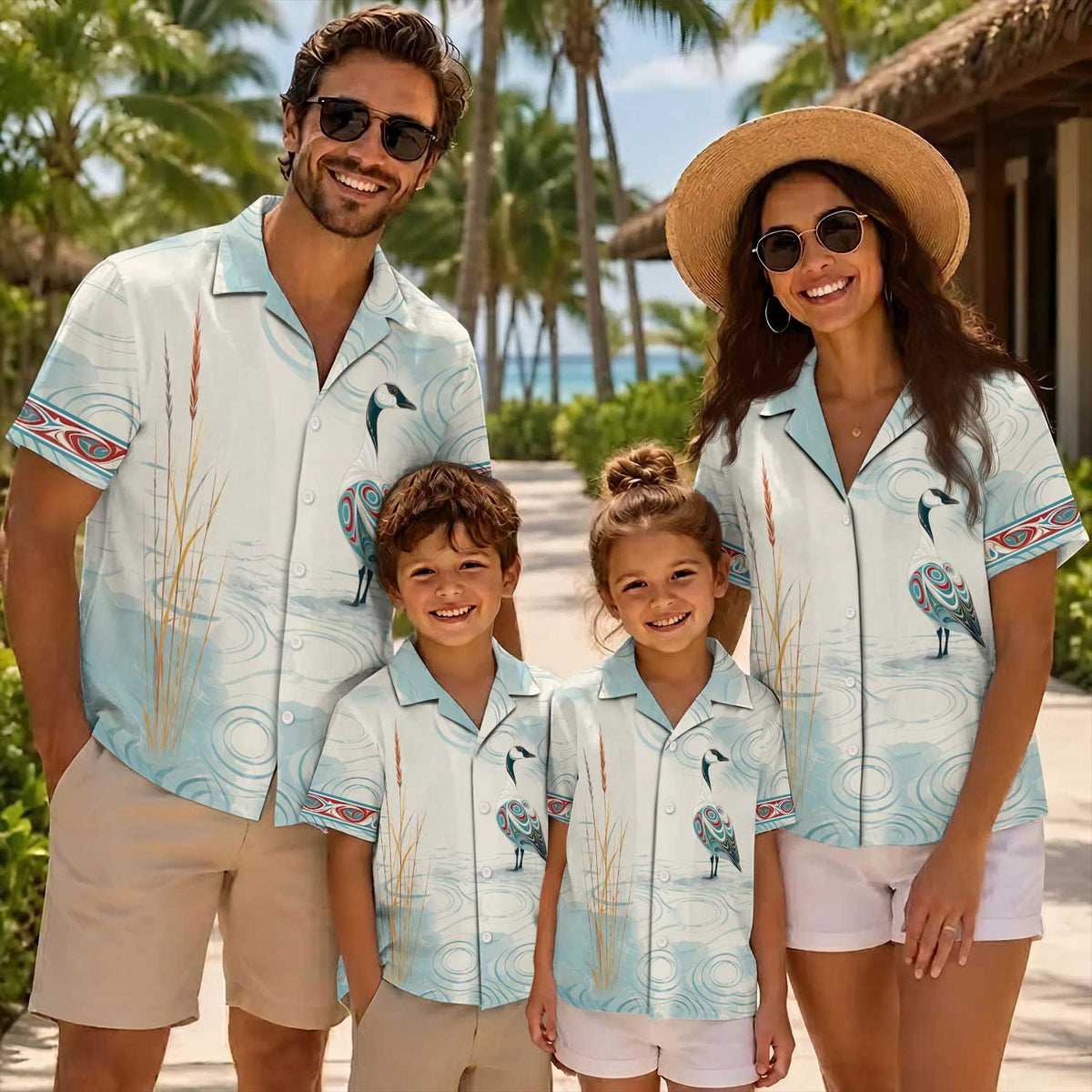 Native Goose Pattern Hawaiian Shirt for Adults & Kids
