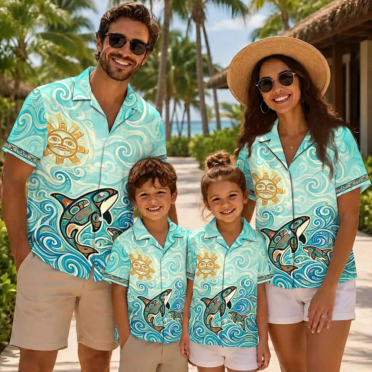 Native Orca Pattern Hawaiian Shirt for Adults & Kids