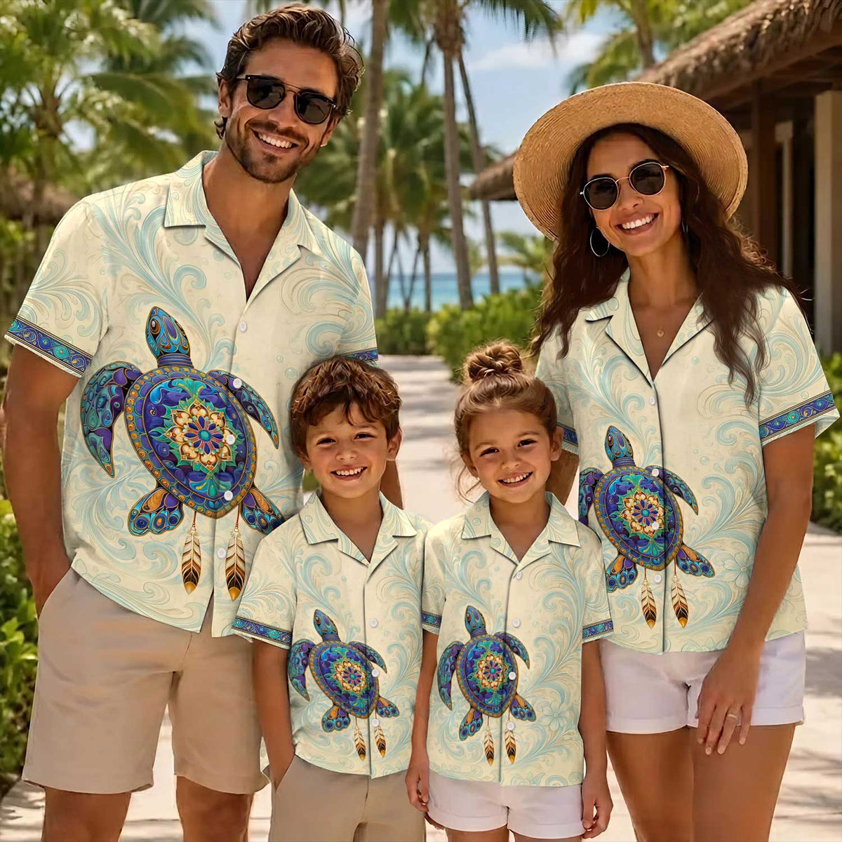 Native Turtle Pattern Hawaiian Shirt for Adults & Kids