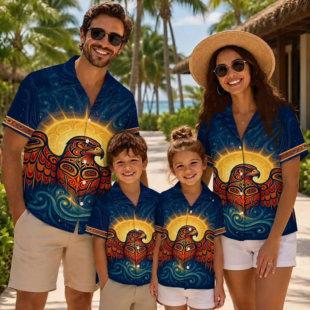 Native Eagle Pattern Hawaiian Shirt for Adults & Kids
