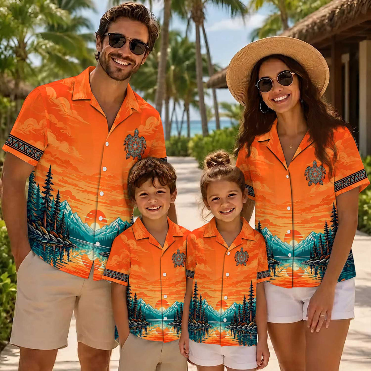 Native Turtle Pattern Hawaiian Shirt for Adults & Kids