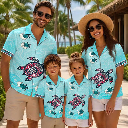 Native Turtle Pattern Hawaiian Shirt for Adults & Kids