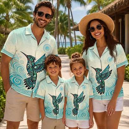 Native Hummingbird Pattern Hawaiian Shirt for Adults & Kids