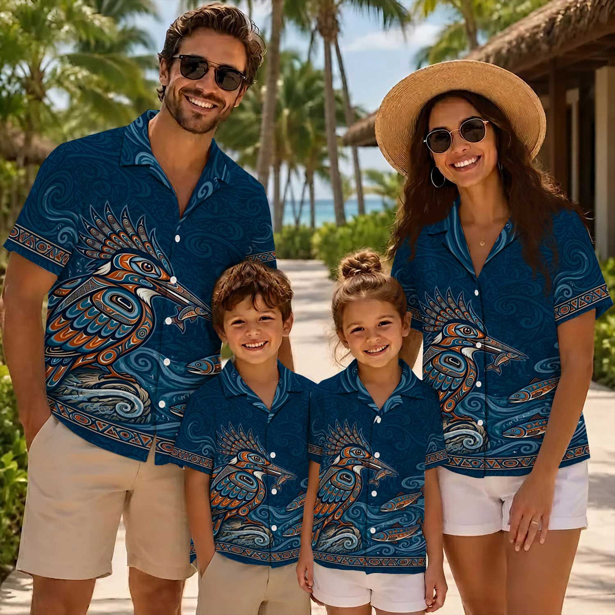 Native Bird Pattern Hawaiian Shirt for Adults & Kids