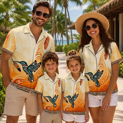 Native Hummingbird Pattern Hawaiian Shirt for Adults & Kids