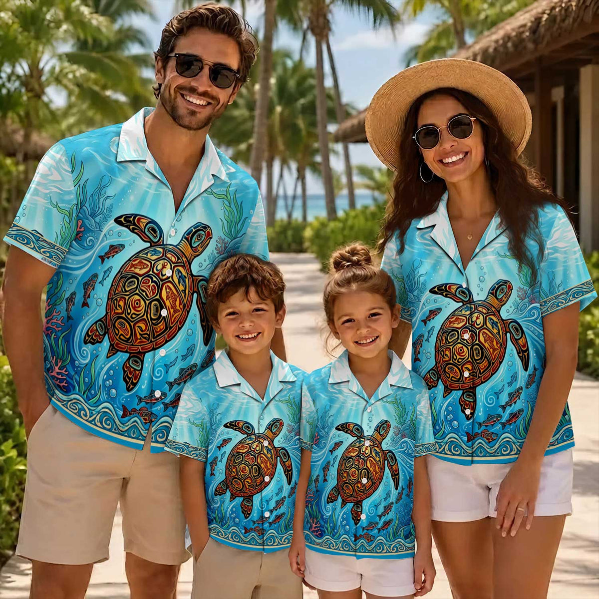 Native Turtle Pattern Hawaiian Shirt for Adults & Kids