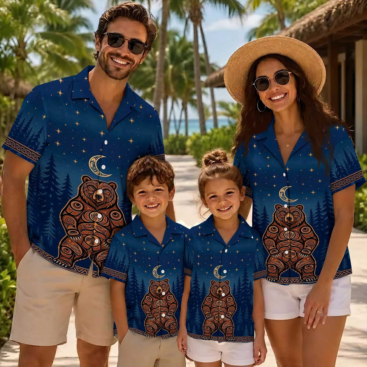 Native Bear Pattern Hawaiian Shirt for Adults & Kids