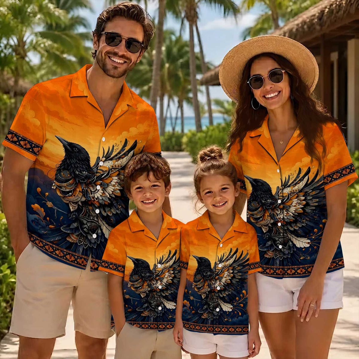 Native Bird Pattern Hawaiian Shirt for Adults & Kids