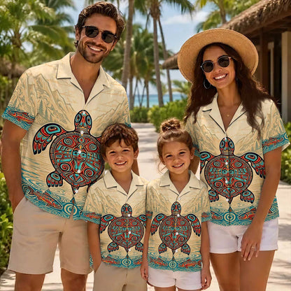 Native Turtle Pattern Hawaiian Shirt for Adults & Kids