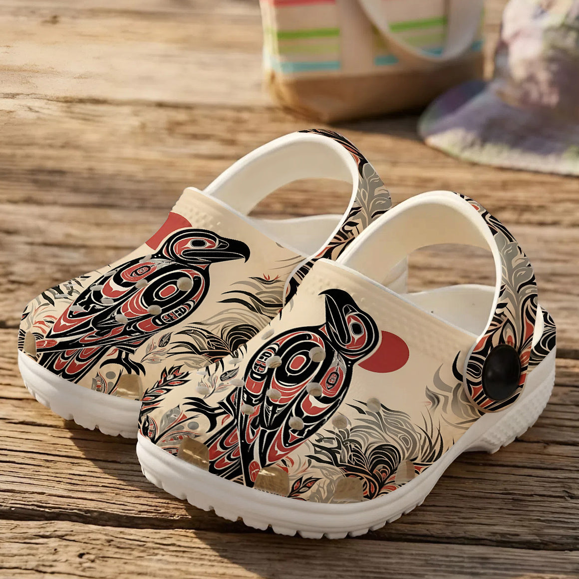 Native Raven Art Clogs Shoes for Adults & Kids