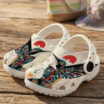 Native Hummingbird Pattern Clogs Shoes for Adults & Kids