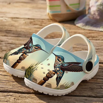 Native Hummingbird Art Clogs Shoes for Adults & Kids