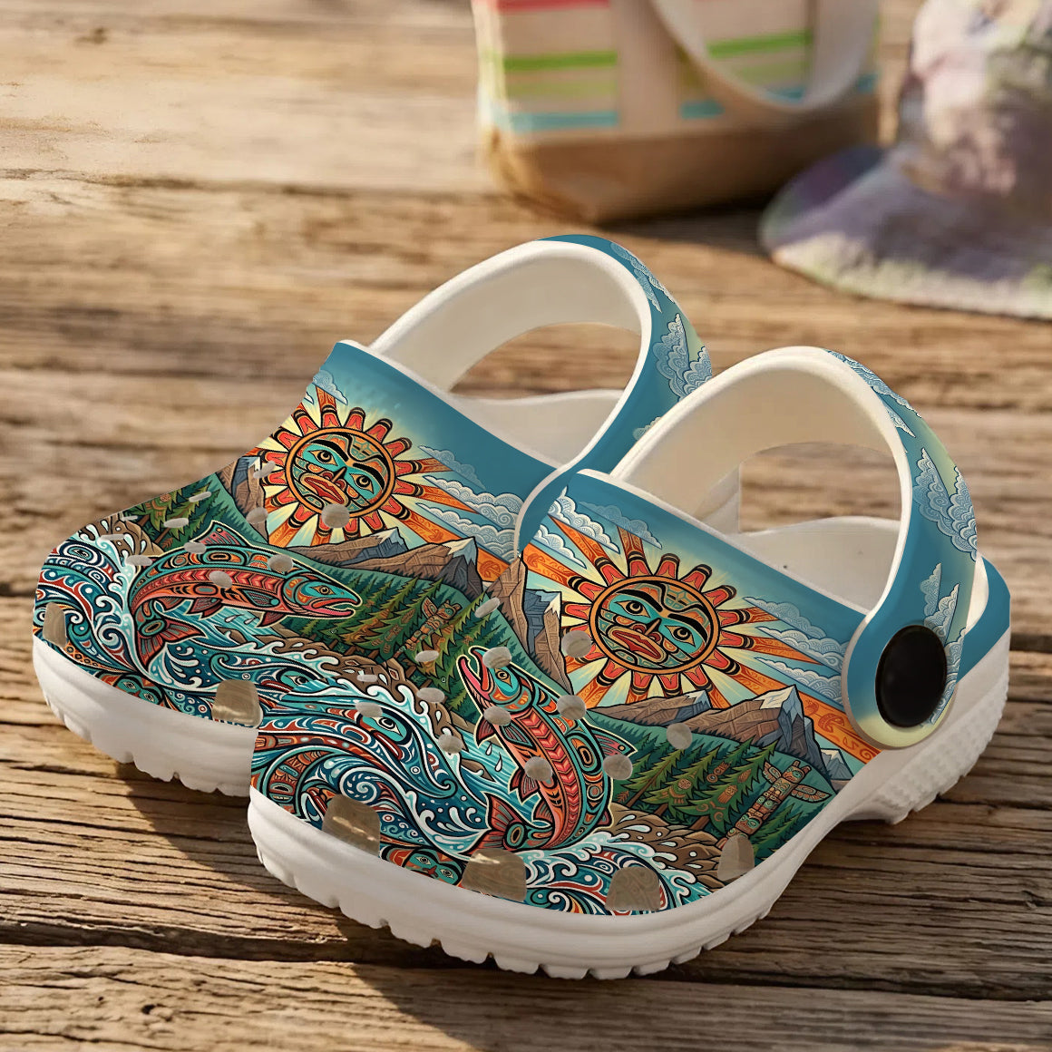 Native Salmon Art Clogs Shoes for Adults & Kids