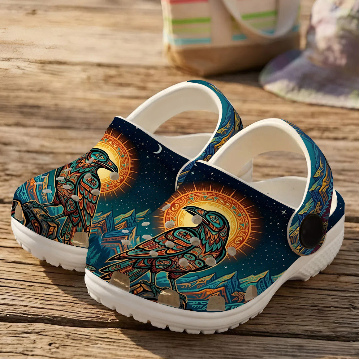 Native Raven Art Clogs Shoes for Adults & Kids