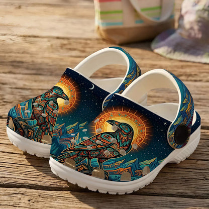 Native Raven Art Clogs Shoes for Adults & Kids