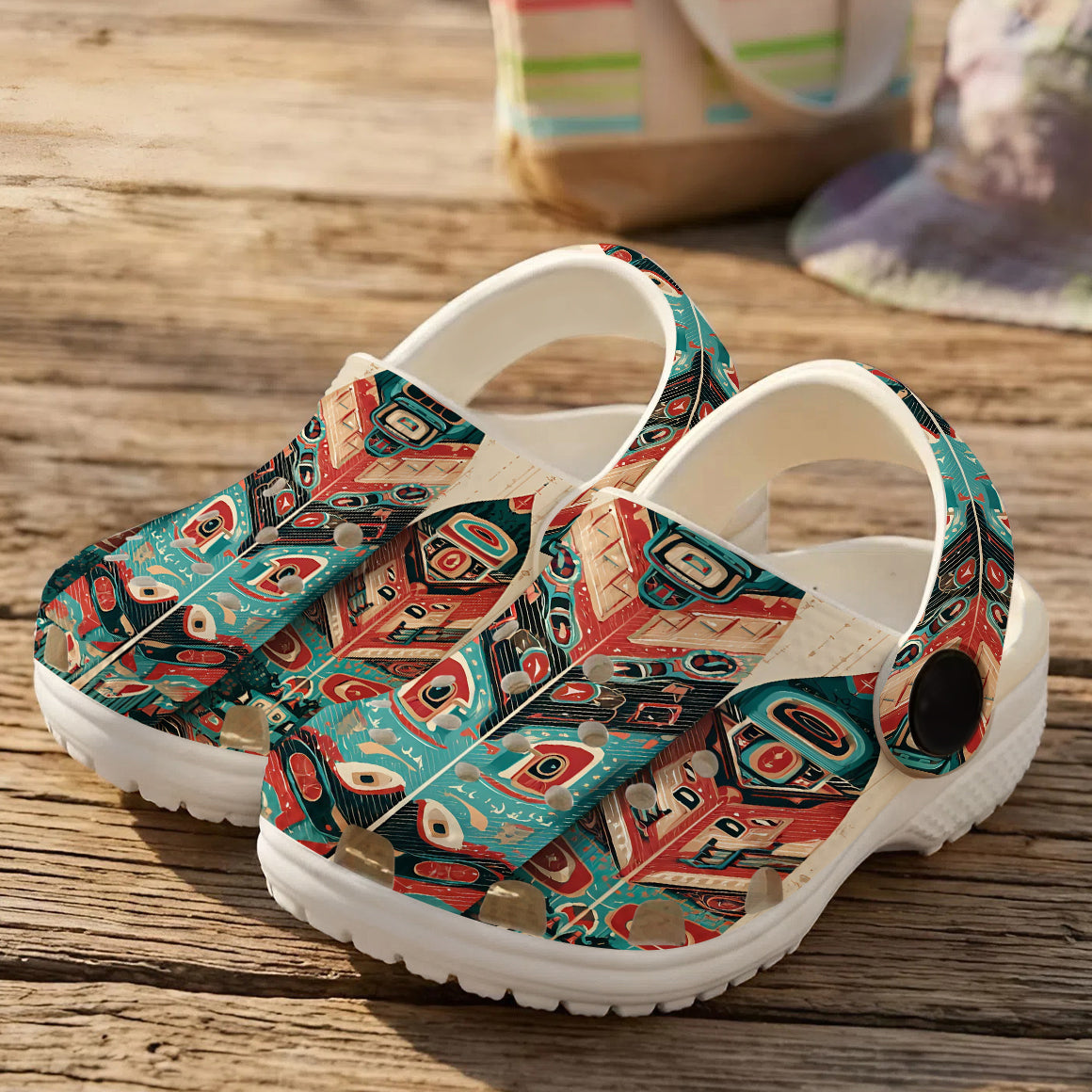 Native Leather Pattern Clogs Shoes for Adults & Kids